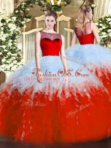 Charming Floor Length White And Red Sweet 16 Quinceanera Dress Scoop Sleeveless Zipper