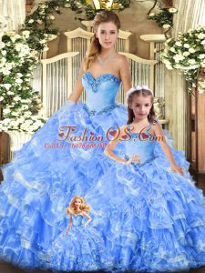 Perfect Baby Blue Lace Up 15 Quinceanera Dress Beading and Ruffles Sleeveless Floor Length