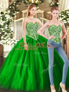 Green Sleeveless Tulle Lace Up Sweet 16 Quinceanera Dress for Military Ball and Sweet 16 and Quinceanera