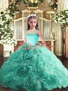 Ball Gowns Custom Made Pageant Dress Turquoise Straps Fabric With Rolling Flowers Sleeveless Floor Length Lace Up