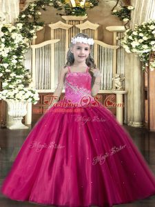 Beading Pageant Dress Fuchsia Lace Up Sleeveless Floor Length