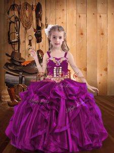 Fuchsia Sleeveless Organza Lace Up Kids Pageant Dress for Sweet 16 and Quinceanera