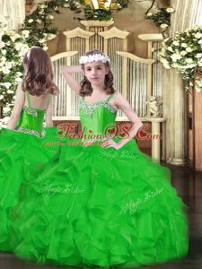 Dramatic Ball Gowns Little Girls Pageant Dress Wholesale Green Straps Organza Sleeveless Floor Length Lace Up