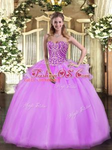 Lilac Sleeveless Tulle Lace Up Quinceanera Gown for Military Ball and Sweet 16 and Quinceanera