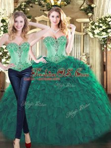 Sophisticated Sleeveless Lace Up Floor Length Beading and Ruffles Sweet 16 Quinceanera Dress