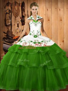 High End Sleeveless Organza Sweep Train Lace Up Vestidos de Quinceanera for Military Ball and Sweet 16 and Quinceanera