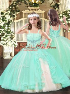 Tulle Straps Sleeveless Lace Up Beading Girls Pageant Dresses in Apple Green