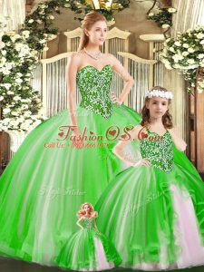 Fashionable Tulle Sweetheart Sleeveless Lace Up Beading Sweet 16 Quinceanera Dress in Green