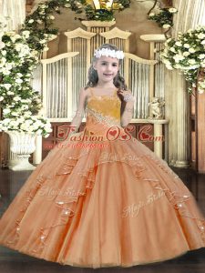 Graceful Straps Sleeveless Tulle Girls Pageant Dresses Beading and Ruffles and Sequins Lace Up