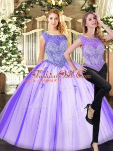 Fantastic Lavender Sleeveless Beading Floor Length Quince Ball Gowns
