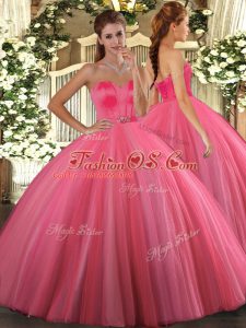 Sophisticated Floor Length Coral Red Sweet 16 Dresses Tulle Sleeveless Beading