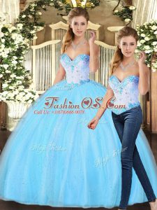 Trendy Floor Length Baby Blue Sweet 16 Dress Sweetheart Sleeveless Lace Up