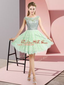 Chic Apple Green Empire Scoop Cap Sleeves Lace Mini Length Backless Beading Prom Dresses