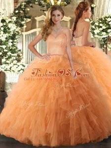 Orange Sweetheart Neckline Ruffles 15th Birthday Dress Sleeveless Lace Up