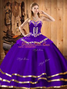 Flirting Purple Ball Gowns Organza Sweetheart Sleeveless Embroidery Floor Length Lace Up Quinceanera Gown