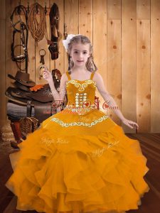 New Style Sleeveless Embroidery and Ruffles Lace Up Little Girls Pageant Gowns