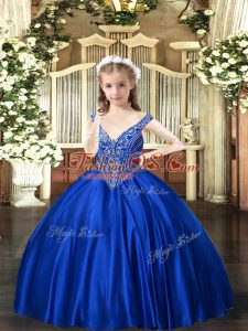 Satin Sleeveless Floor Length Kids Pageant Dress and Beading