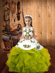Attractive Straps Sleeveless Organza Little Girl Pageant Gowns Embroidery and Ruffles Lace Up