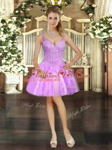 Beautiful Tulle Sleeveless Mini Length Prom Party Dress and Beading and Ruffles