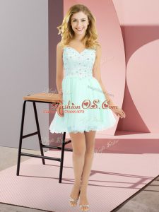 Traditional Apple Green V-neck Neckline Beading and Lace Bridesmaid Dress Sleeveless Side Zipper