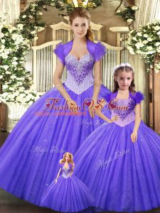 Floor Length Ball Gowns Sleeveless Purple Quinceanera Gowns Lace Up