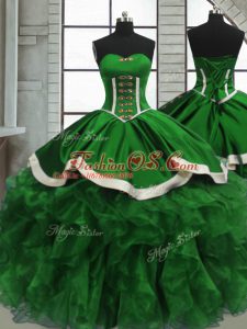 Fabulous Satin and Organza Sweetheart Sleeveless Lace Up Beading and Ruffles Quinceanera Dresses in Green