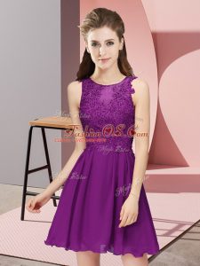 Glorious Mini Length Empire Sleeveless Eggplant Purple Quinceanera Dama Dress Zipper