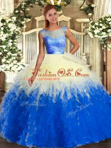 Fabulous Multi-color Organza Backless Scoop Sleeveless Floor Length Vestidos de Quinceanera Lace and Ruffles