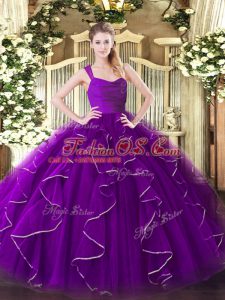 Vintage Floor Length Ball Gowns Sleeveless Purple Quinceanera Gown Zipper