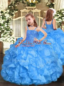 Latest Straps Sleeveless Organza Girls Pageant Dresses Beading and Ruffles Zipper