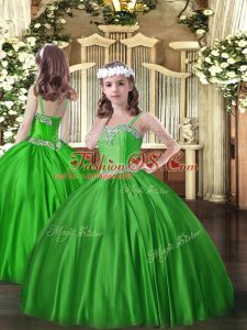 Satin Straps Sleeveless Lace Up Beading Little Girls Pageant Gowns in Green