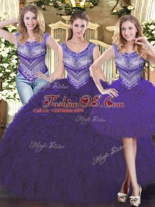 Sleeveless Lace Up Floor Length Beading and Ruffles Quinceanera Gown