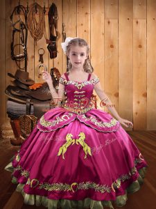 Hot Pink Lace Up Kids Formal Wear Beading and Embroidery Sleeveless Floor Length