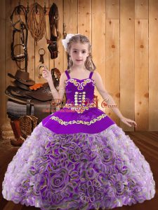 High Quality Embroidery and Ruffles Pageant Dress Toddler Multi-color Lace Up Sleeveless Floor Length