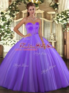 Ideal Lavender Tulle Lace Up Sweetheart Sleeveless Floor Length 15th Birthday Dress Beading