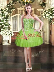 Sleeveless Mini Length Beading and Ruffles Lace Up Dress for Prom