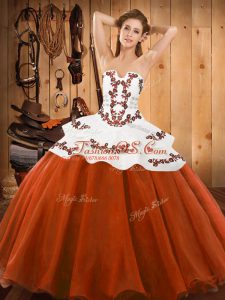 Fantastic Floor Length Rust Red 15 Quinceanera Dress Tulle Sleeveless Embroidery