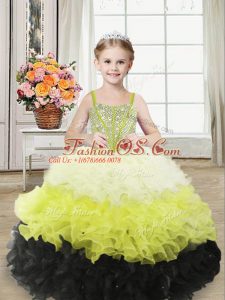 Custom Design Multi-color Lace Up Child Pageant Dress Beading and Ruffles Sleeveless Floor Length