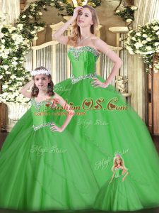 Custom Fit Ball Gowns 15 Quinceanera Dress Green Sweetheart Tulle Sleeveless Floor Length Lace Up