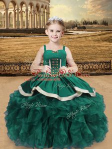 Great Turquoise Organza Lace Up Winning Pageant Gowns Sleeveless Floor Length Beading and Ruffles
