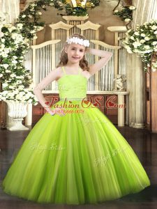 Yellow Green Sleeveless Tulle Zipper Pageant Dress for Teens for Party and Quinceanera