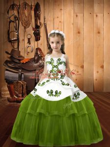 Tulle Sleeveless Floor Length Child Pageant Dress and Embroidery