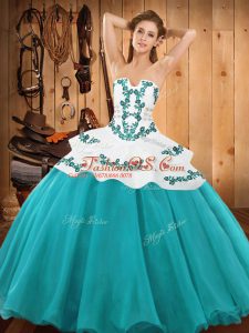 Low Price Teal Strapless Neckline Embroidery Quinceanera Dress Sleeveless Lace Up