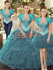 Graceful Sleeveless Lace Up Floor Length Beading and Ruffles Quinceanera Dress