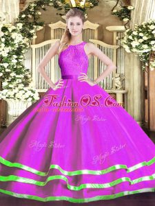 Fitting Fuchsia Zipper Quinceanera Dress Lace Sleeveless Floor Length