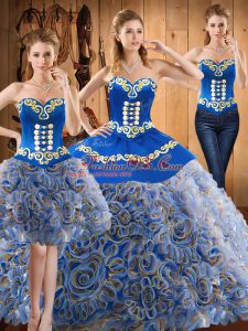 Vintage Multi-color Quinceanera Gowns Military Ball and Sweet 16 and Quinceanera with Embroidery Sweetheart Sleeveless Sweep Train Lace Up