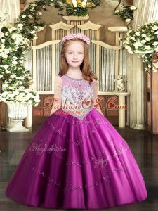 Floor Length Fuchsia Kids Pageant Dress Scoop Sleeveless Zipper