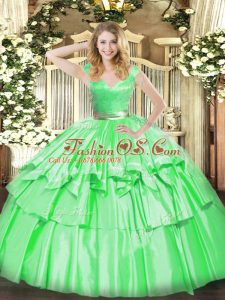 Colorful Sweet 16 Dresses Military Ball and Sweet 16 and Quinceanera with Beading and Ruffled Layers V-neck Sleeveless Zipper