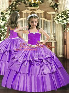 Organza Straps Sleeveless Lace Up Appliques and Ruffled Layers Glitz Pageant Dress in Lavender