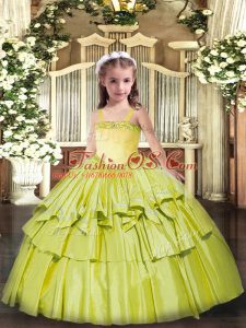 Floor Length Ball Gowns Sleeveless Olive Green Little Girls Pageant Dress Wholesale Lace Up